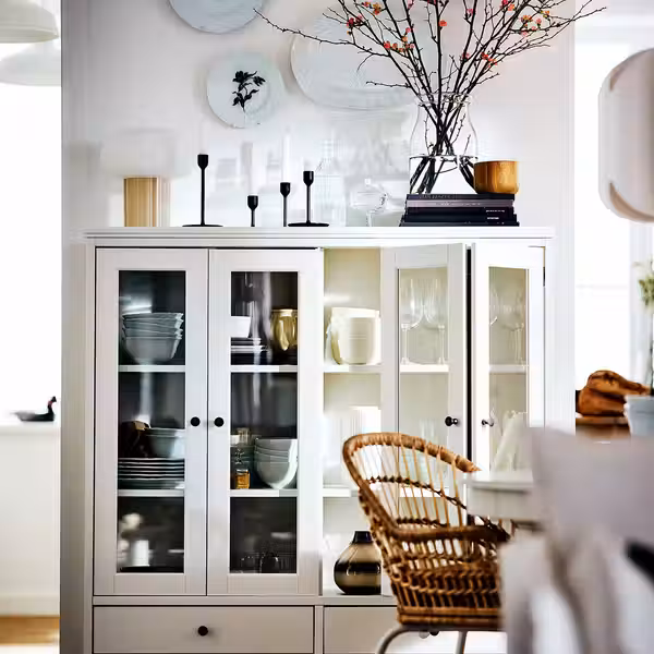 IDANÄS Шкаф со складными стеклян дверцами - белый 121x50x135 см - фото 4