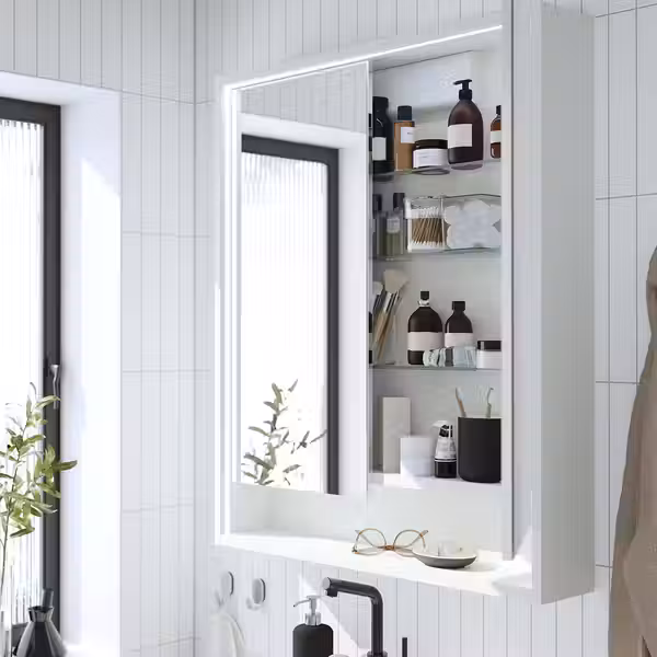 FAXÄLVEN Зеркальный шкаф с подсветкой - белый 80x15x95 см - схема-чертеж с размерами