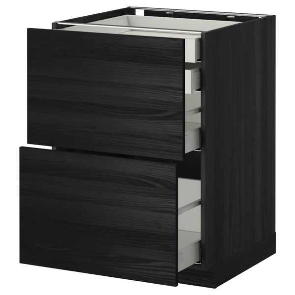 Напольный шкаф 2 фронтальные панели, 2 нижних, 1 средний, 1 высокий ящик МЕТОД / МАКСИМЕРА, черный, Тингсрид черный - фото 1