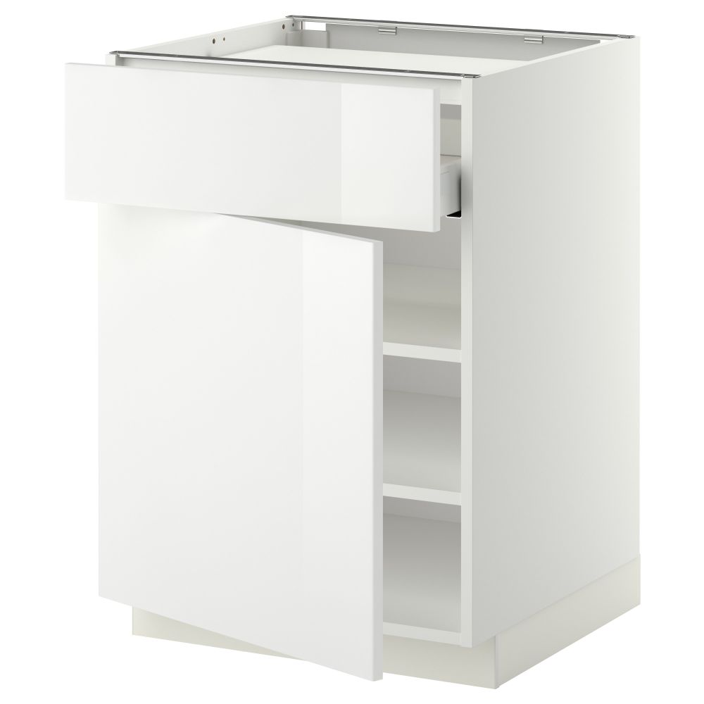 Напольный шкаф для варочной панели, ящик, полка, дверцы МЕТОД / МАКСИМЕРА, белый, Рингульт белый (60x60 см) - фото 1