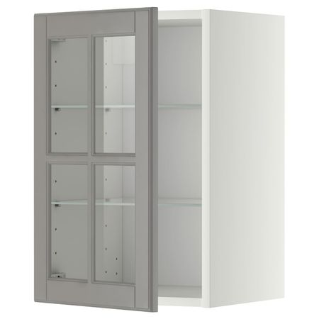 Навесной шкаф/полки/стеклян дверца, белый/Будбин серый 40x60 см IKEA METOD МЕТОД 493.936.28
