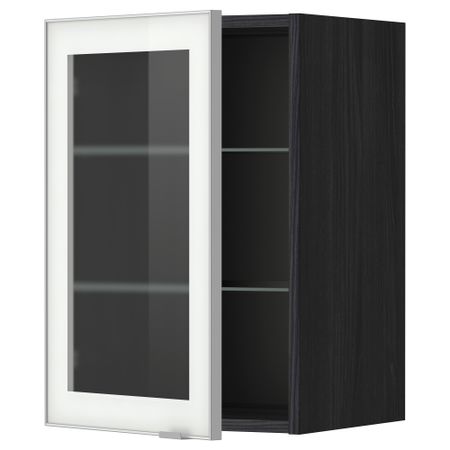 Навесной шкаф с полками, стекляными дверцы МЕТОД, черный, Ютис матовое стекло