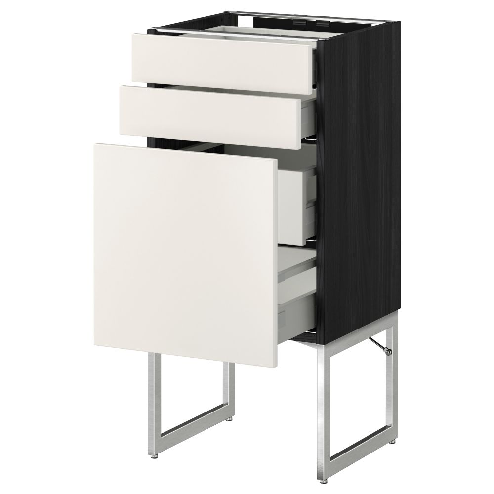 Напольный шкаф 3 фронтальных панели, 2 нижних, 2 средних ящика МЕТОД / МАКСИМЕРА, черный, Веддинге белый - схема-чертеж с размерами
