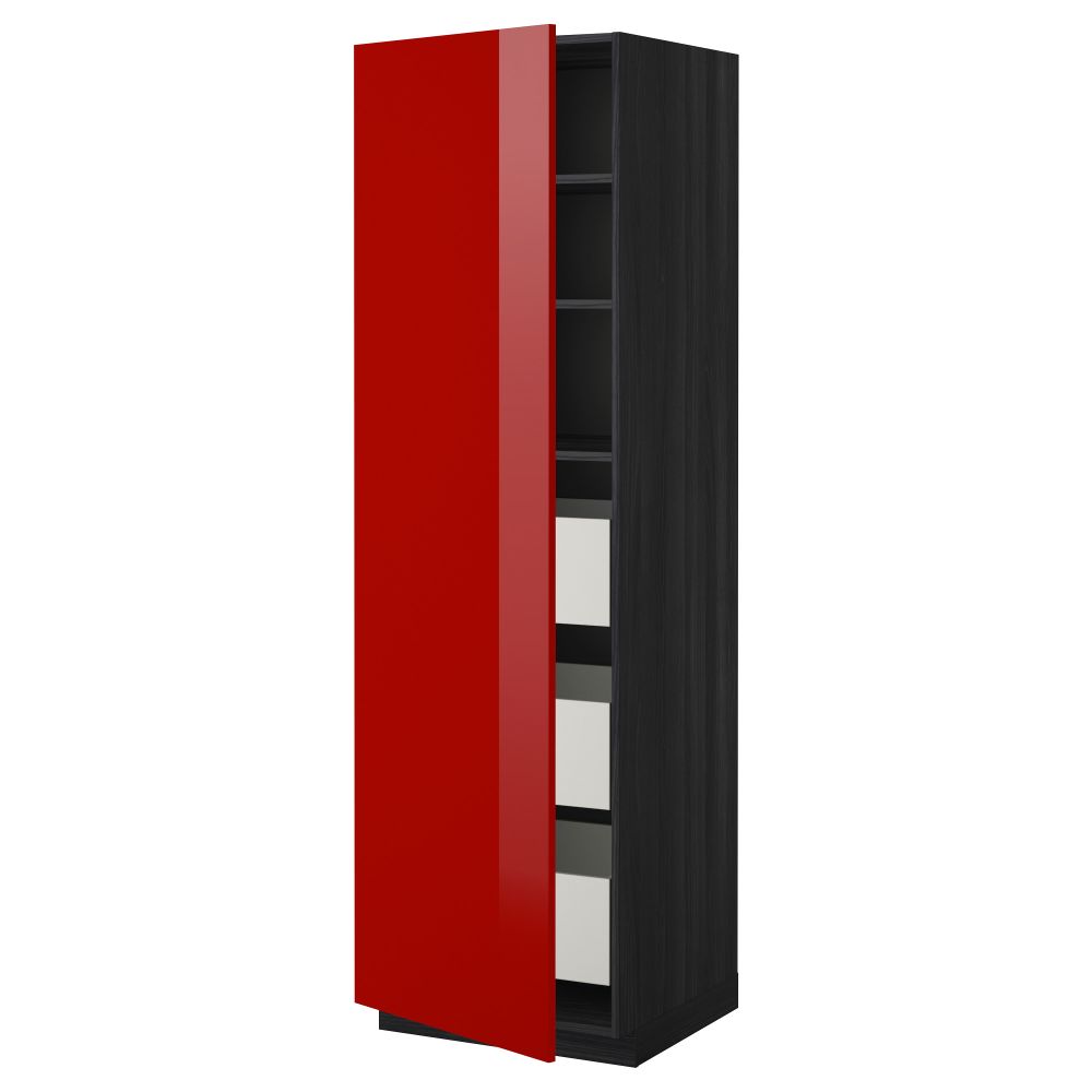 Высокий шкаф с ящиками МЕТОД / МАКСИМЕРА, черный, Рингульт красный - схема-чертеж с размерами