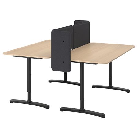 Стол с экраном, дубовый шпон, беленый, черный 160x160 55 см IKEA БЕКАНТ 992.879.27