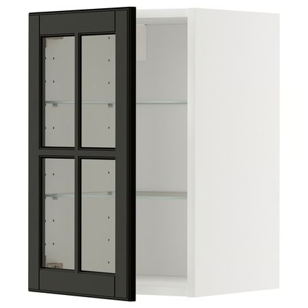 METOD Навесной шкаф/полки/стеклян дверца - белый/Bodbyn чёрный 40x60 см