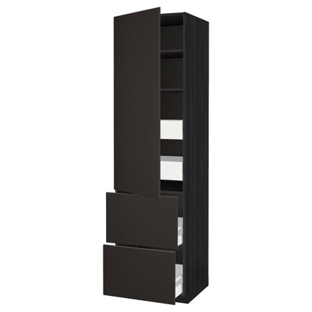 Высокий шкаф + полки/4ящ/двр/2фасада, черный/Кунгсбакка антрацит 60x60x220 см IKEA МЕТОД / МАКСИМЕРА 893.659.54