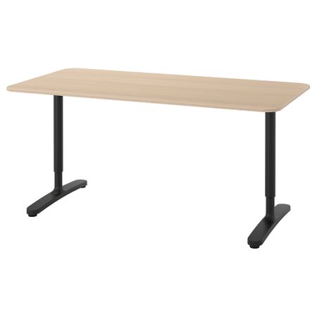 Письменный стол, 160x80 см, дубовый шпон, беленый, черный IKEA BEKANT БЕКАНТ 292.826.74
