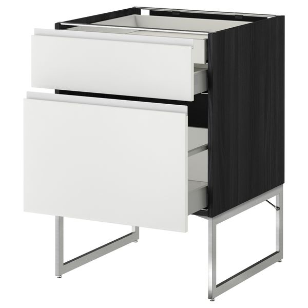 Напольный шкаф 2 фронтальных панели, 2 нижних,1 встроенный ящик МЕТОД / МАКСИМЕРА, черный, Нодста белый - схема-чертеж с размерами