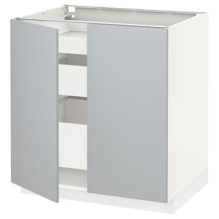 Напольный шкаф с 2 дверцами, 3 ящиками МЕТОД / МАКСИМЕРА, белый, Веддинге серый (80x60 см)