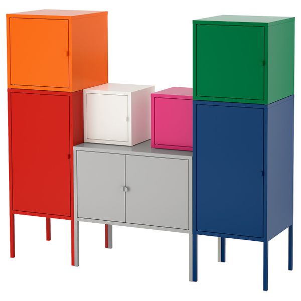 Комбинация для хранения, красный, оранжевый, серый розовый-белый/синий-зеленый 130x117 см IKEA ЛИКСГУЛЬТ 092.488.60 - фото 1