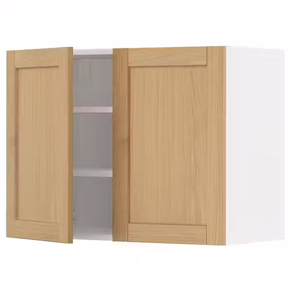 METOD Навесной шкаф с полками/2дверцы - белый/Forsbacka дуб 80x60 см - фото 1