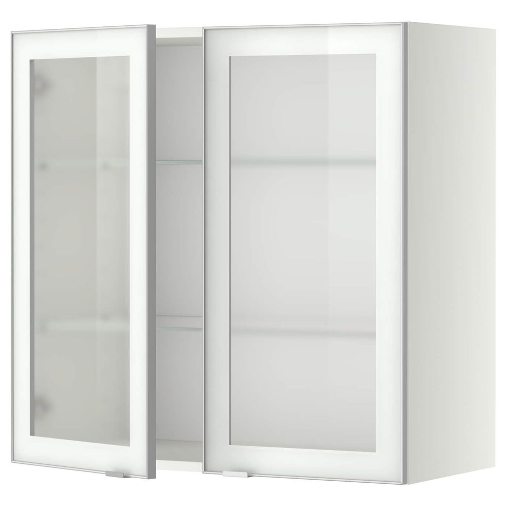 Навесной шкаф/полки/2стеклян двери, белый/Ютис матовое стекло 80x80 см IKEA METOD МЕТОД 894.469.41 - фото 1