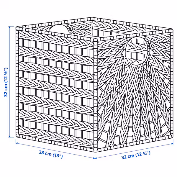 LUSTIGKURRE Корзина - естественный водный гиацинт/водоросли 32x33x32 см - схема-чертеж с размерами