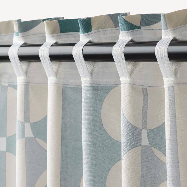 Гардины, 2 шт., бежевый, синий 145x300 см IKEA FJÄLLMÄTARE ФЬЕЛЛЬМЭТАРЕ 204.698.69 - фото 3