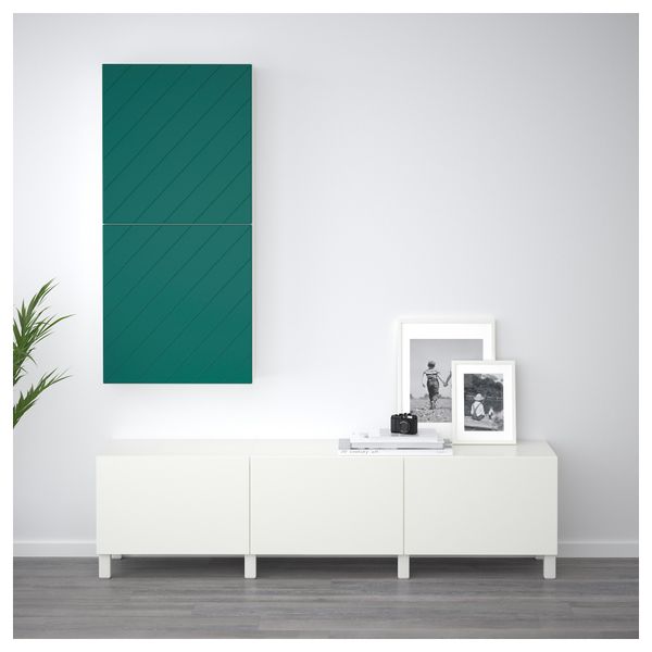 Навесной шкаф с 2 дверями БЕСТО, белый, Халлставик сине-зеленый (60x20x128 см) - фото 2