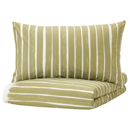 Пододеяльник и 2 наволочки, белый/зеленый 200x200/50x70 см IKEA KRANSRAMS КРАНСРАМС 804.695.69