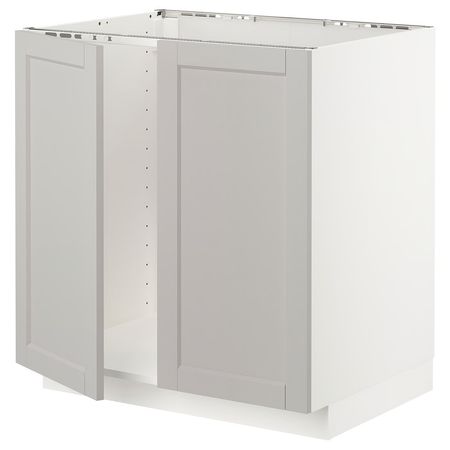 METOD Напольный шкаф для мойки+2 двери - белый/Lerhyttan светло-серый 80x60 см