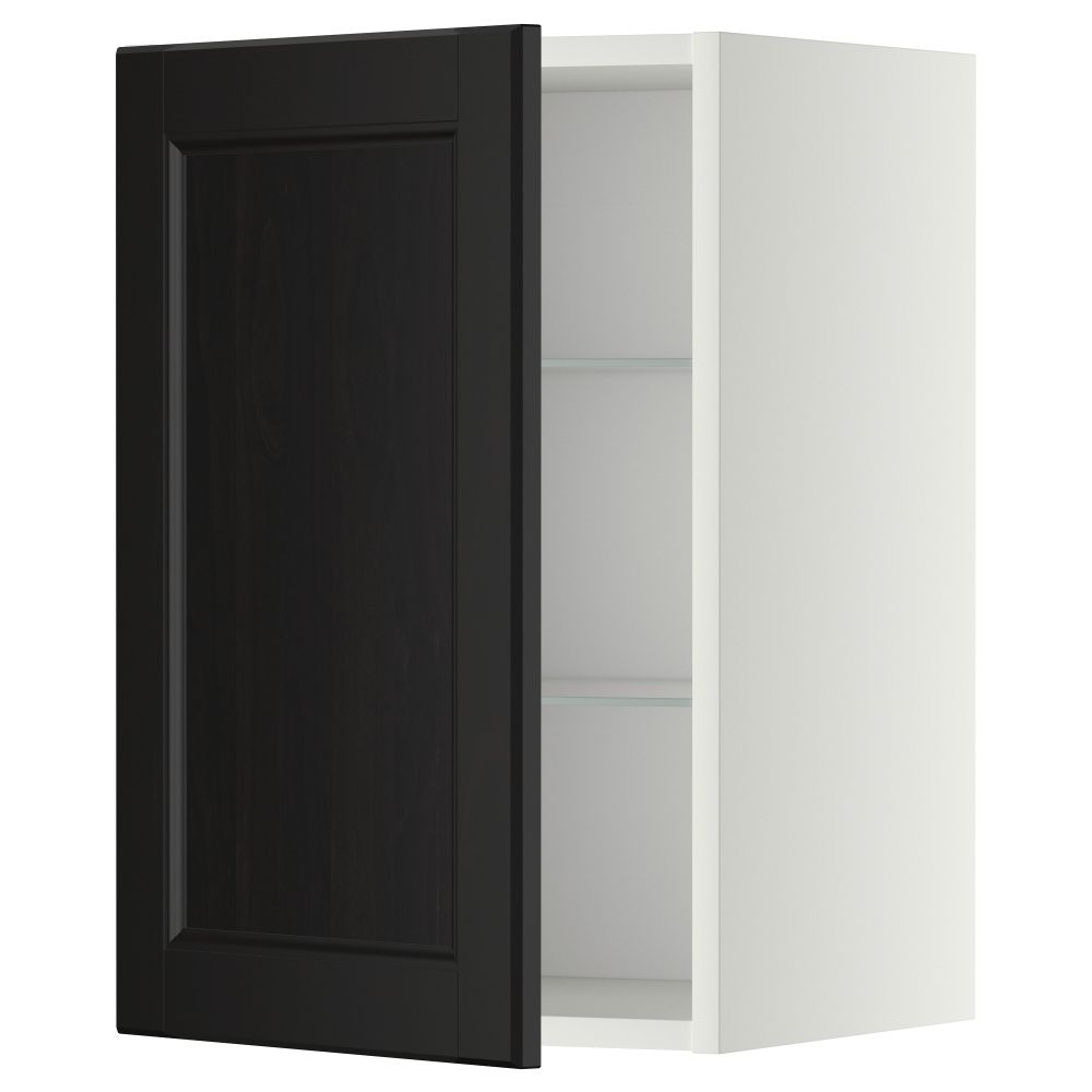 Навесной шкаф с полками, стекляными дверцы МЕТОД, белый, Лаксарби черно-коричневый - схема-чертеж с размерами