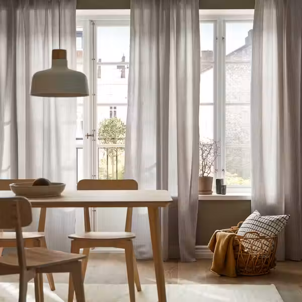 MÄSTERROT Гардины, 2 шт. - бежевый/белый орнамент «точки»/с лентой 145x300 см - фото 2