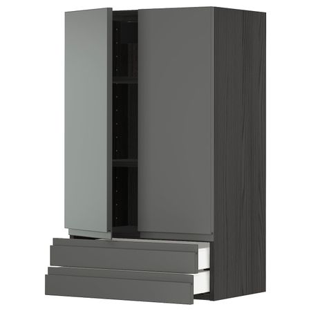 Навесной шкаф/2дверцы/2ящика, черный/Воксторп темно-серый 60x100 см IKEA МЕТОД / МАКСИМЕРА 893.108.67