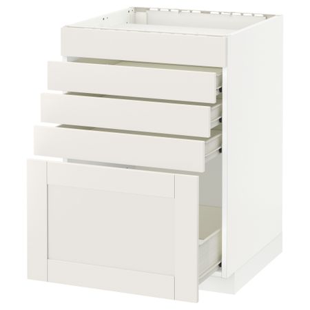 Напольный шкаф для варочной панели, 5 фасадов, 4 ящиков МЕТОД / ФОРВАРА, белый, Сэведаль белый