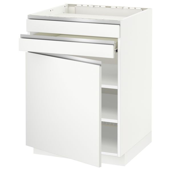 Напольный шкаф для варочной панели, доводчик, 2 фасада, 1 ящик МЕТОД / ФОРВАРА, белый, Нодста белый (60x60 см) - схема-чертеж с размерами
