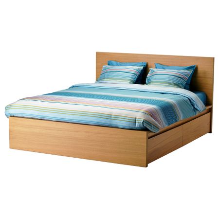 Высокий каркас кровати, 4 ящика МАЛЬМ, дубовый шпон, Лонсет