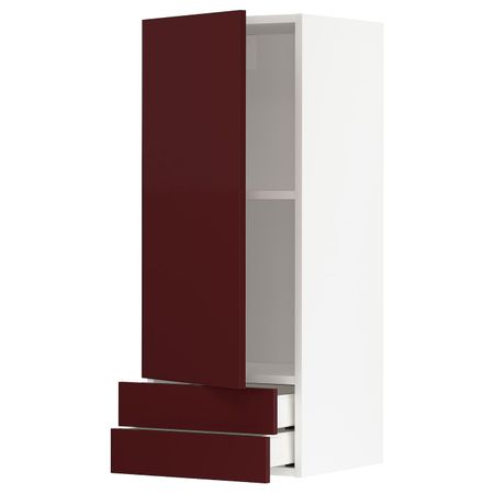 Навесной шкаф с дверцей, 2 ящика, белый Калларп/глянцевый темный красно-коричневый 40x100 см IKEA METOD МЕТОД / MAXIMERA