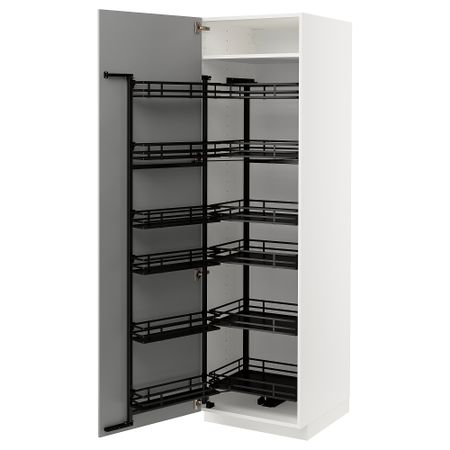 Высокий шкаф с выдвижным модулем, белый, Bodbyn серый, 60x60x200 см IKEA METOD МЕТОД 994.719.49