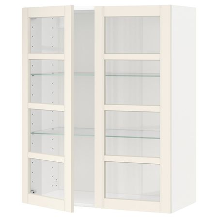 Навесной шкаф с полками, 2 стекло дв, белый/Хитарп белый с оттенком 80x100 см IKEA METOD МЕТОД 892.404.31