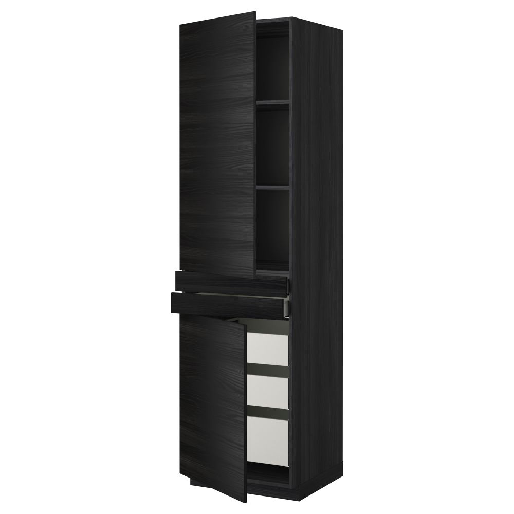 Высокий шкаф + полки, 5 ящиков, 2 дверцы, 2 фронтальных МЕТОД / МАКСИМЕРА, черный, Тингсрид черный - фото 1