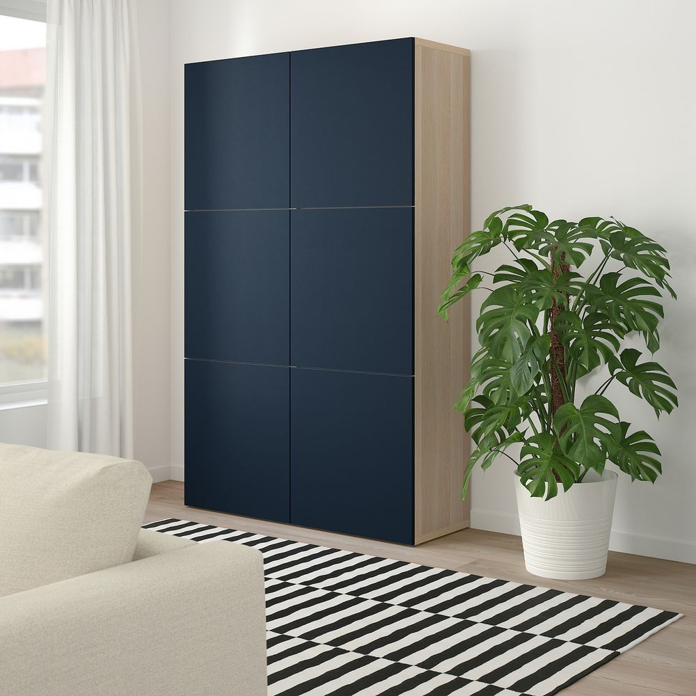 Комбинация для хранения с дверцами, под беленый дуб/Нотвикен синий 120x42x192 см IKEA BESTÅ БЕСТО 493.025.86 - фото 1