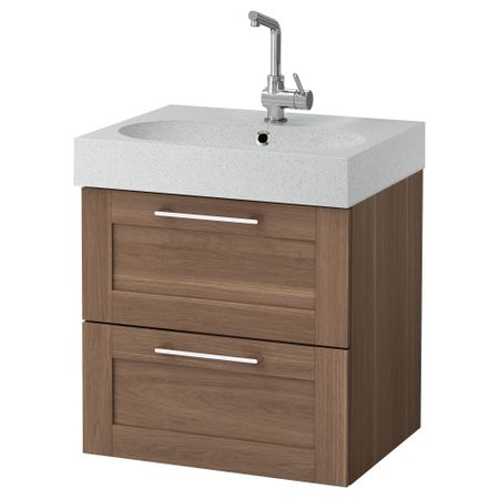 Шкаф для раковины с 2 ящиками ГОДМОРГОН / БРОВИКЕН, под грецкий орех, светло-серый (60x49x68 см)