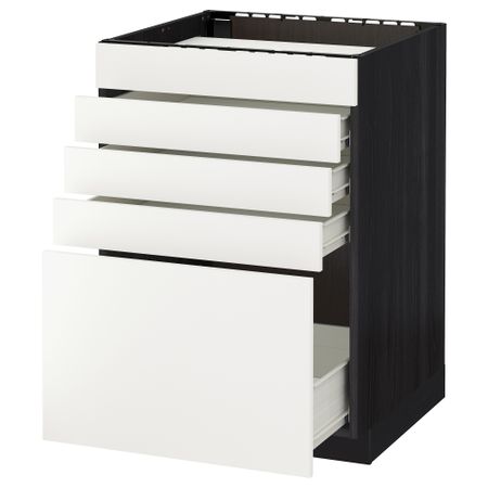 Напольный шкаф для варочной панели, 5 фасадов, 4 ящиков МЕТОД / ФОРВАРА, черный, Хэггеби белый