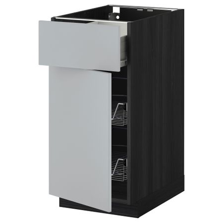 Напольный шкаф с проволочной корзиной, ящиком, дверью МЕТОД / ФОРВАРА, черный, Веддинге серый