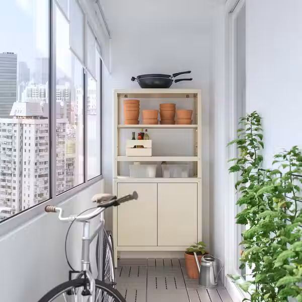 KOLBJÖRN Стеллаж с 1 шкафчиком - бежевый 80x37x161 см - фото 3