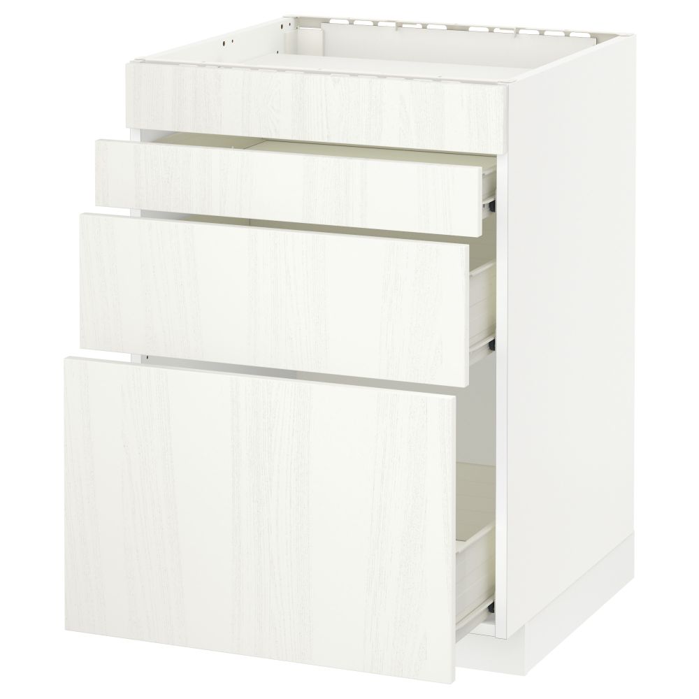 Напольный шкаф для духовки, 4фасада, 3 ящика МЕТОД / ФОРВАРА, белый, Росдаль белый - схема-чертеж с размерами