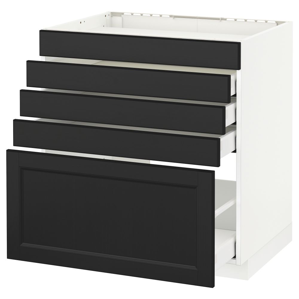Напольный шкаф для варочной панели, 5 фасадов, 4 ящиков МЕТОД / МАКСИМЕРА, белый, Лаксарби черно-коричневый - схема-чертеж с размерами