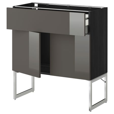 Напольный шкаф, полки, ящик, 2 двери МЕТОД / МАКСИМЕРА, черный, Рингульт серый