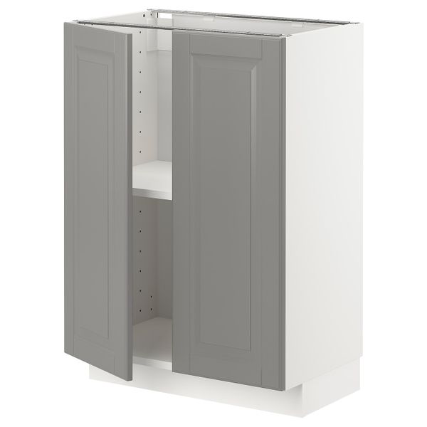 Напольный шкаф с полками/2двери, белый/Будбин серый 60x37 см IKEA METOD МЕТОД 193.000.13 - схема-чертеж с размерами