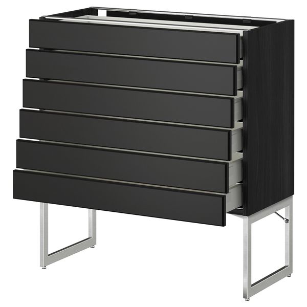 Напольный шкаф 6 фронтальных панелей, 6 нижних ящиков МЕТОД / МАКСИМЕРА, черный, Лаксарби черно-коричневый - схема-чертеж с размерами