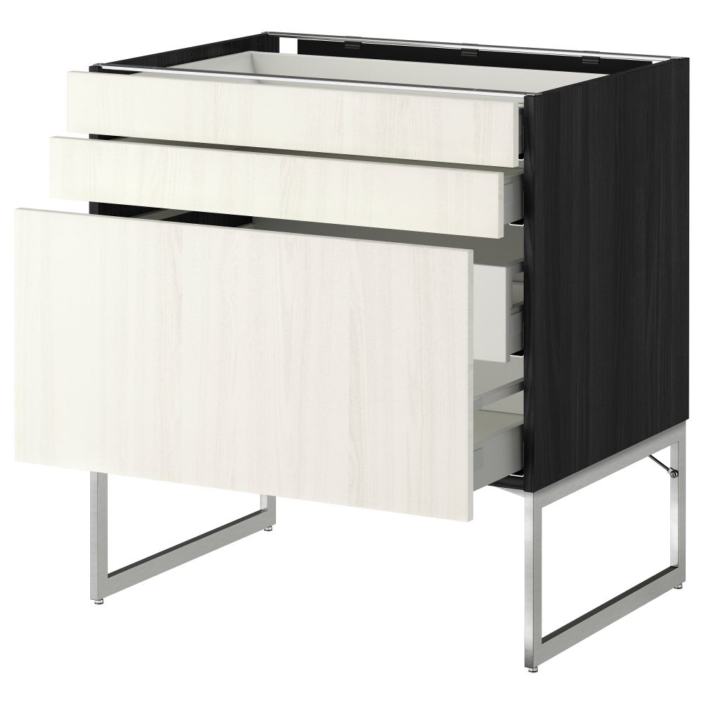 Напольный шкаф 3 фронтальных панели, 2 нижних, 2 средних ящика МЕТОД / МАКСИМЕРА, черный, Росдаль белый - схема-чертеж с размерами