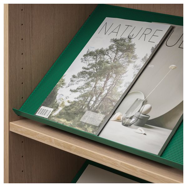 Стеллаж с наклонной полкой БИЛЛИ / БОТТНА, дубовый шпон, беленый, зеленый (80x28x202 см) - фото 3