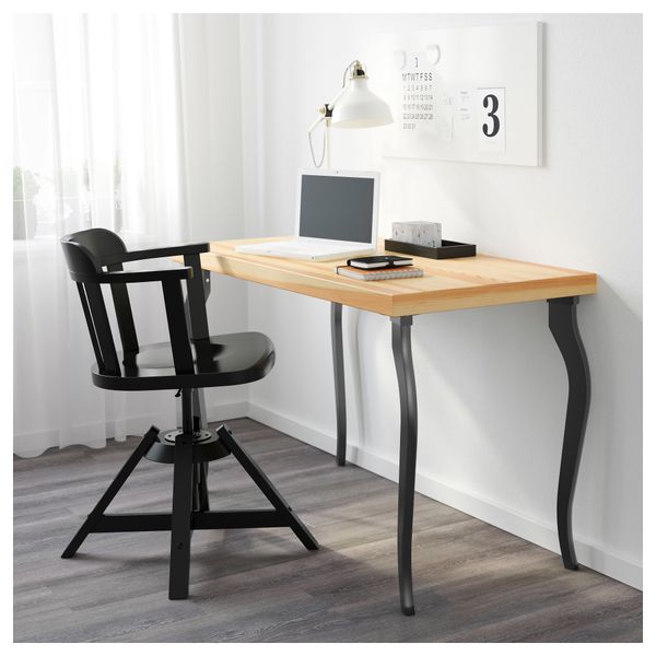 Стол ТОРНЛИДЕН / ЛАЛЛЕ, сосновый шпон, черный (120x60 см) - схема-чертеж с размерами