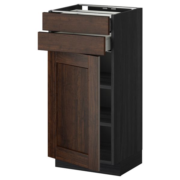 Напольный шкаф с дверцей, 2 ящиками МЕТОД / МАКСИМЕРА, черный, Эдсерум коричневый - схема-чертеж с размерами