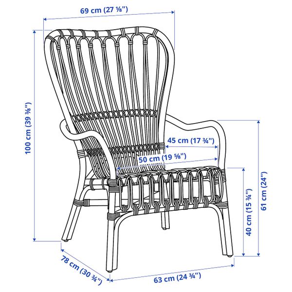 Кресло c высокой спинкой, черный/ротанг IKEA STORSELE СТУРСЕЛЕ 703.841.94 - схема-чертеж с размерами