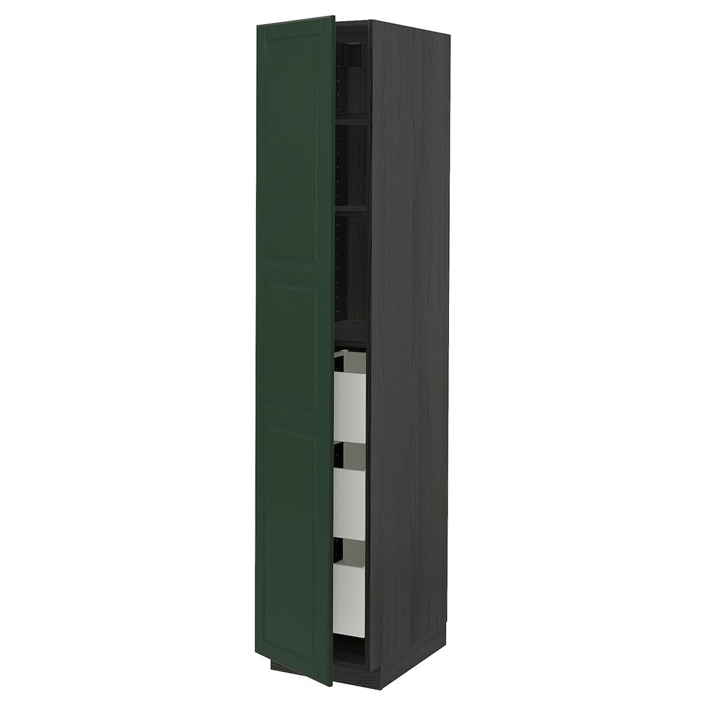 Высокий шкаф с ящиками, черный/Будбин темно-зеленый 40x60x200 см IKEA МЕТОД / МАКСИМЕРА 993.667.07 - схема-чертеж с размерами