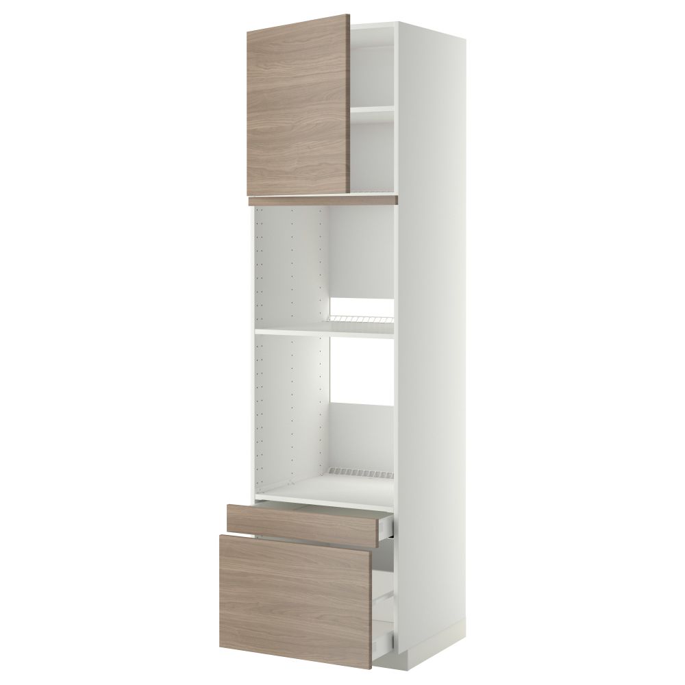 Высокий шкаф для духовки комбинированный, духовка + дверца, 2 ящика МЕТОД / МАКСИМЕРА, белый, Брокхульт светло-серый - фото 1