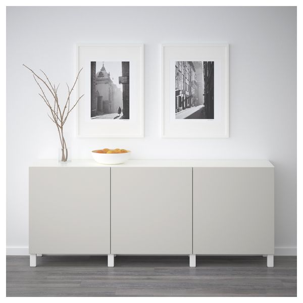 Комбинация для хранения с дверцами БЕСТО, белый, Лаппвикен светло-серый (180x40x74 см) - фото 2